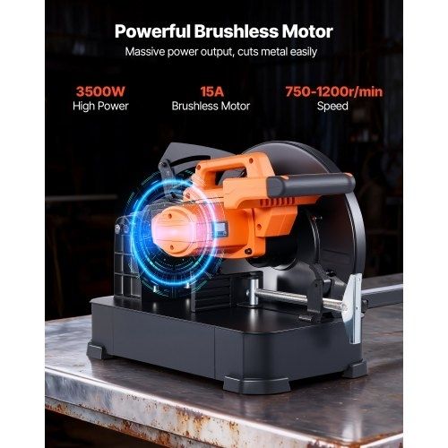 Chop Saw, 355 mm Stainless Steel Cold Cut Blade, 3500 W Powerful Brushless Motor, 750-1200 r/min Adjustable Speed, Metal Cutting Chop Saw for Metal Square and Flat Tubes, I-Shaped Steels