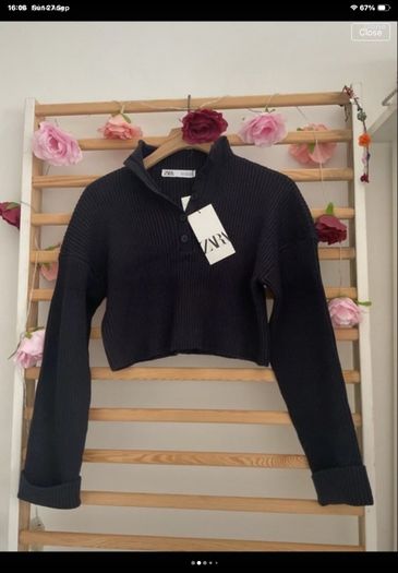 jumper Bnwt Zara navy cropped jumper with button neckline size small