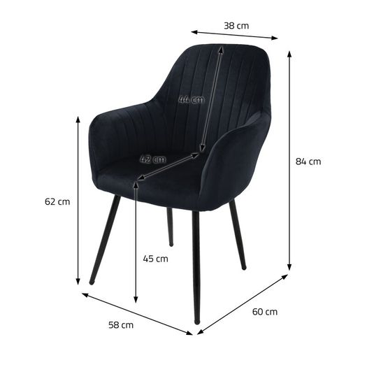 Set of two  Blue  Velvet  Fabric Velvet Dining Dining chair set of 2 black velvet cover with metal legs incl. mounting