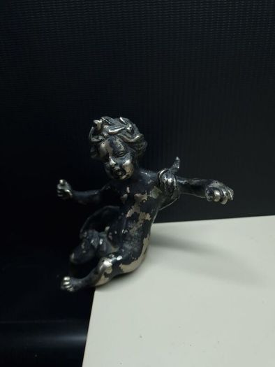 Antique/Vintage Heavy Cast Cherub Putto Mount  Silvered Brass/Bronze Decorative Salvage