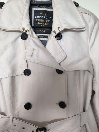 Superdry Premium Trench Coat Cream Size XS EU 36