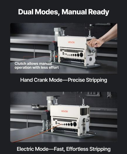 Electric Wire Stripper Machine, 1.5-40 mm, 11 Channel Automatic Copper Cable Stripper, 370W Wire Stripper Tool with Manual Hand Crank Mode, Emergency Stop Button, for Scrap Copper Recycling