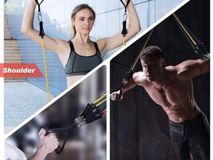 Resistance Bands Set , 17 Pack Exercise Bands Stackable up to 150 LBS, Workout Bands with Door Anchor, Handles & Legs Ankle Straps for Resistance & Endurance Training (FREE POSTAGE)