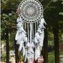 Large Boho Dream Catcher with White Feather and Blue Beads Macrame Wall Hanging (70cm x 25cm) Image 4