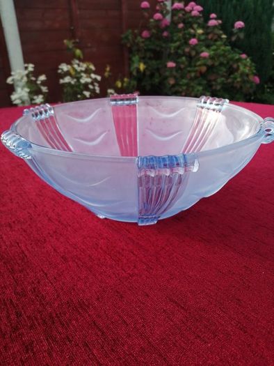 Art Deco Frosted Blue Glass Bowl