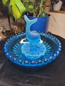 Art Deco Josef Inwald Poisson Volant Fish Centerpiece Set Blue Glass 1930s Rare