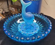Art Deco Josef Inwald Poisson Volant Fish Centerpiece Set Blue Glass 1930s Rare