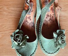 Sage Green Leather Rose Wedges