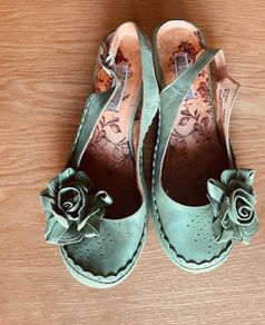 Sage Green Leather Rose Wedges