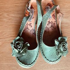 Sage Green Leather Rose Wedges