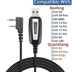 USB Programming Cable with CD for Baofeng UV-5R/82/888S/UV-S9PLUS/UV-13/16/17/21 Pro & Quansheng UV-K5/5R Plus Walkie Talkie