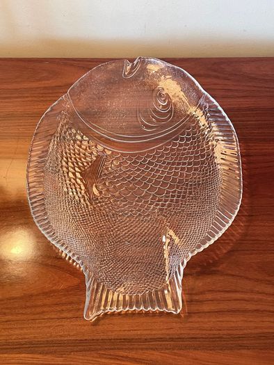 Large Vintage Fish Glass Serving Platter Plate Tray, Pasabahce
