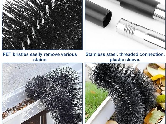 Gutter Cleaning Tools Kit 4M Telescopic Gutter Cleaner Roof with Adjustable Angle Pole Gutter Brush Scoop Roof Cleaning Equipment for Removing Leaves Debris from Gardens Ditches Villas Town Houses