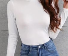 Solid Turtleneck Skinny Long Sleeve top