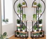 2x Half-Heart Plant Stand  Metal Flower Display Rack with Hooks  Holds up to 20 Pots