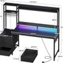 Gaming Desk with Drawers & Display Shelves, 138/48 cm Computer Desk with LED Lights & Sockets, Reversible PC Gaming Table with Monitor Stand, Carbon Fiber Black Image 6
