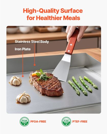 Commercial Electric Griddle, 655 x 400 mm, 4000W, 50-300C Adjustable Temp Control, Stainless Steel Countertop Flat Top Grill with 2 Spatulas, 2 Brushes, and 4 Foot Pads, for Steak(NO PLUG)