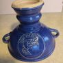 Vintage Pottery Coup Dark Blue Footed Handle Bowl Scroll Handles Image 6
