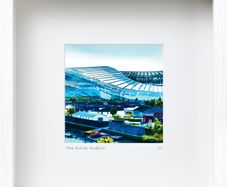 The Aviva Stadium, Dublin [blue], 8.5 inch square framed print by artist Helen Mathews