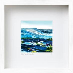 The Aviva Stadium, Dublin [blue], 8.5 inch square framed print by artist Helen Mathews