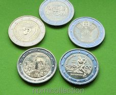 Commemorative Uncirculated 5 x 2 Euro coins.
