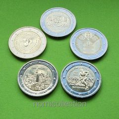 Commemorative Uncirculated 5 x 2 Euro coins.