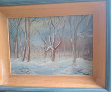 "Winter Snow Scene" Oil on Board.Signed JB.Hand