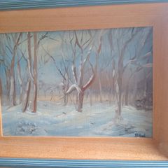 "Winter Snow Scene" Oil on Board.Signed JB.Hand