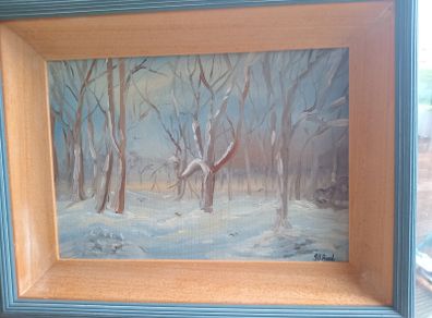 "Winter Snow Scene" Oil on Board.Signed JB.Hand