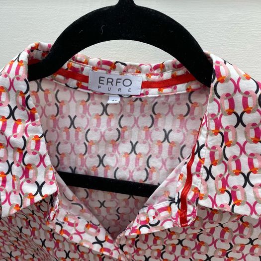 ERFO Pure Women's Geometric Print Blouse Pink Orange Red 3/4 Sleeve
