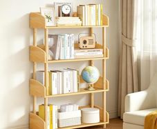 4 Tier Wooden Open Bookcase, Modern Display Bookshelf with Solid Wood Frame and Rounded Corner Design, Storage Organizer for Living Room, Bedroom, Home Office, Balcony