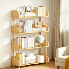 4 Tier Wooden Open Bookcase, Modern Display Bookshelf with Solid Wood Frame and Rounded Corner Design, Storage Organizer for Living Room, Bedroom, Home Office, Balcony