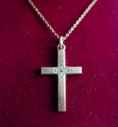 Antique Gold Plated  Cross Pendant Chain Necklace (antique chain clasp) length 17" - 4,7g