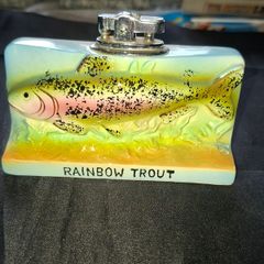 Old Rainbow Trout Lighter 1965 Amico ceramic table lighter Rainbow Trout design made in Japan.