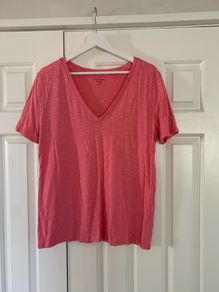 Pink Short Sleeve V Neck T-Shirt