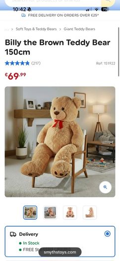 New Giant teddy bear E70 Smyths need gone 3 days old