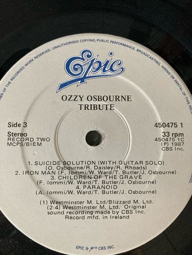 Ozzy Osbourne- Randy Rhodes Tribute (Irish Pressing)
