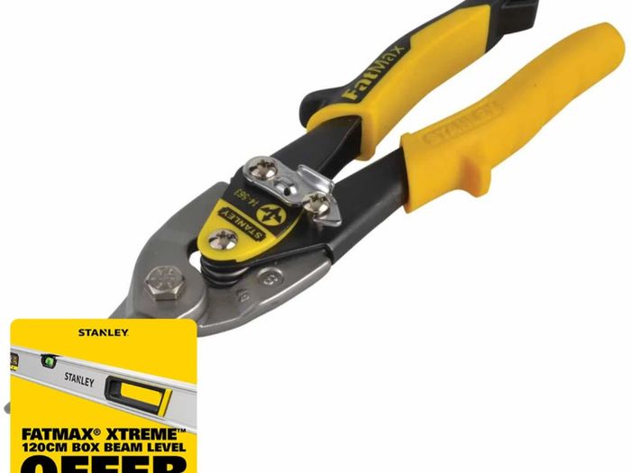 Stanley STA914563 Yellow Aviation Snips & Holster Straight Cut 250mm (10in) STA914563