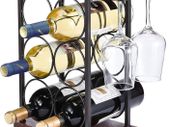 Wine Rack with Glass Holder, Tabletop Wine Holder with Tray, Wooden Wine Rack Free Standing, Perfect for Home Decor & Kitchen Storage Rack etc (Hold 6 Bottles and 2 Glasses)