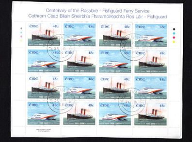 2006 Ireland Centenary of the Rosslare - Fishguard Ferry Service Commemorative Stamp Sheetlet Plate 1B1B1B1B Fine CDS Used with Dublin cancel of 20th June 2006 (First day of issued) on envelope extract.