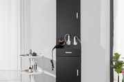 Salon Storage Cabinet, Barber Salon Station for Hair Stylist, Hair Stylist Station Set, with 3 Hair Dryer Holders, Cabinets, and A Drawer, Black