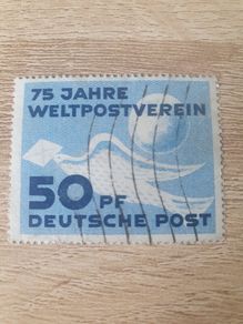 East Germany 1949 "75 Years Universal Postal Union UPU" 50 Pfennig Stamp cancelled - free standard postage