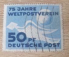 East Germany 1949 "75 Years Universal Postal Union UPU" 50 Pfennig Stamp cancelled - free standard postage