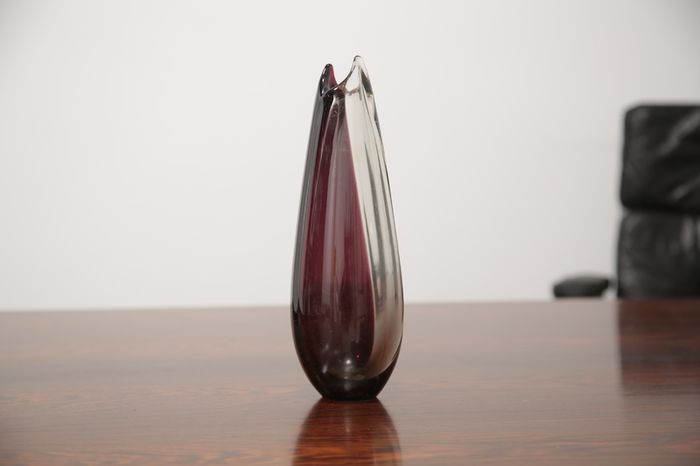 Vintage Clear & Lilac Decorative Glass Vase by Sirkku Kumela-Lehtonen, 1960s