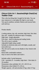 Chicco baby 4 in 1 crib