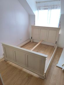 bed frame king size beige creamy solid wood - no slats, nice solid  Headboard