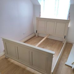 bed frame king size beige creamy, white, off-white, ivory, ecru, eggshell,  solid wood - no slats, nice solid  Headboard