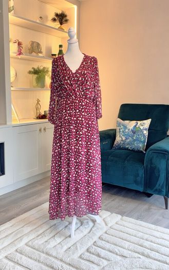 Burgundy & Cream Midi Dress from Pala D'oro Size L-XL / UK 14-16 / EU 42-44