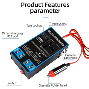 Car Power Inverter Converter DC to 240V AC with 4 UK Plug Sockets & USB Ports
