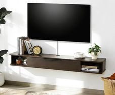 Wall-mounted TV Cabinet Stand, 140cm Floating Media Console Under TV, Entertainment Shelf Center for Bedroom and Living Room, Greyish-Coffee